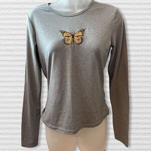 Love Steak Butterfly Long Sleeve Youth T-Shirt - Size M - Grey